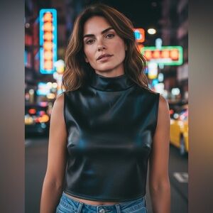 ZELIE FOR SHE For Norstram Black Faux Leather Sleeveless Crop Tank Top Sz 1X NWT